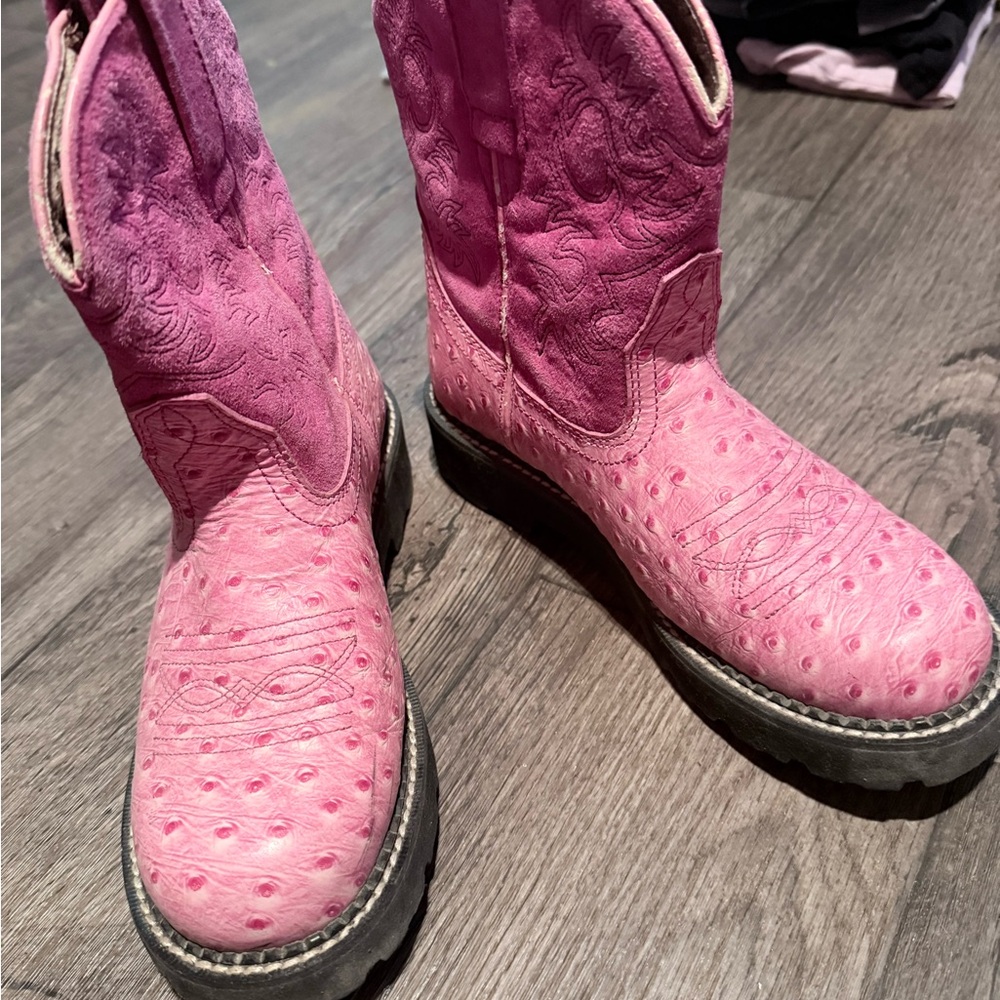 Ariat Pink Ostrich-Textured Western Heeled Boots